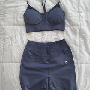 Gymshark Navy Athletic Shorts and Sports Bra Set
